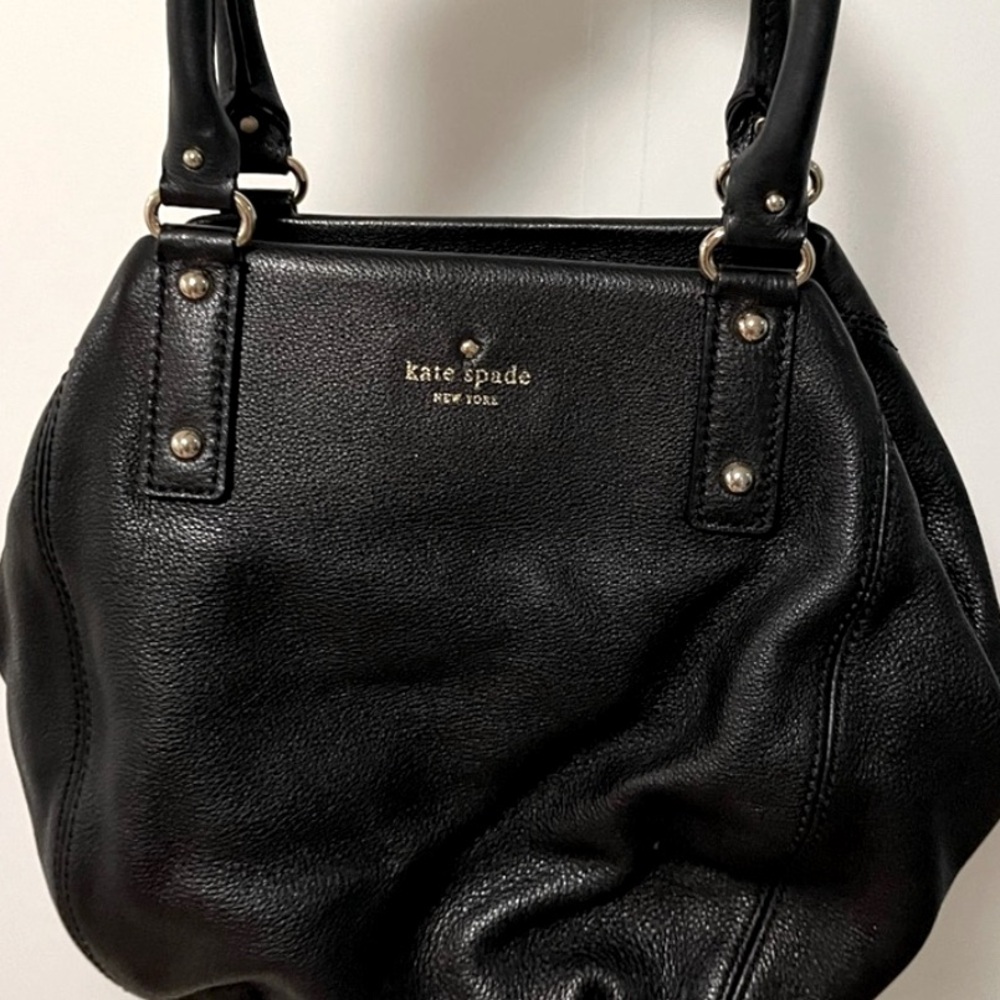 Kate Spade Double Handle Black Leather Bucket Tote Bag